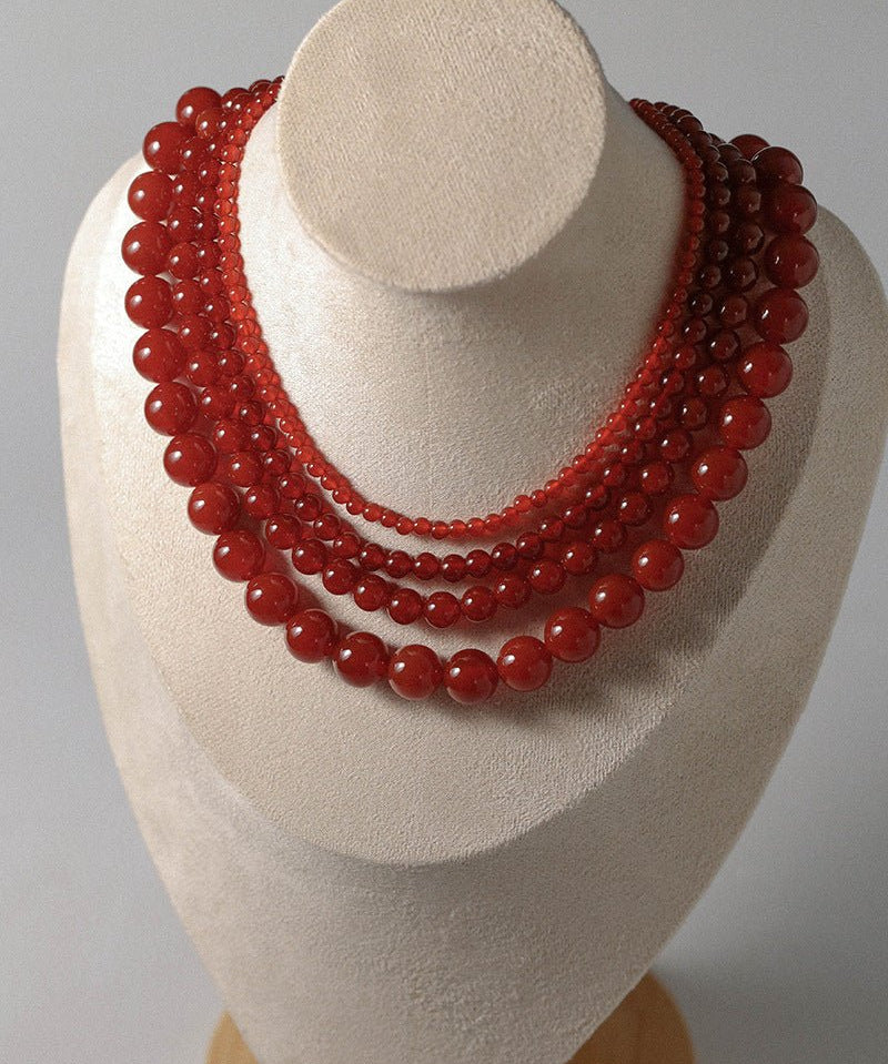 4/6/8/10/12mm Red Onyx/Agate Stone Beaded Necklaces - floysun