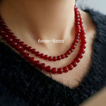 4/6/8/10/12mm Red Onyx/Agate Stone Beaded Necklaces - floysun