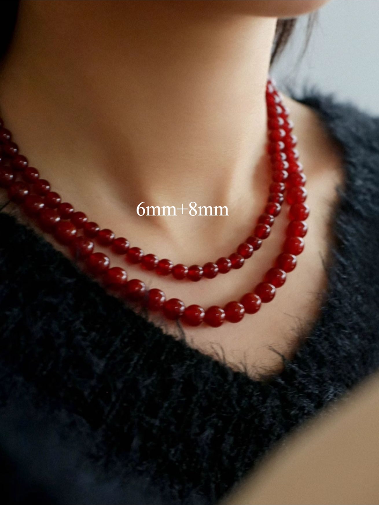 4/6/8/10/12mm Red Onyx/Agate Stone Beaded Necklaces - floysun