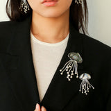 Gray & White Mother-of-pearl Glass Jellyfish Brooch