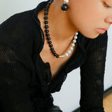 Brushed Bead & Ebony Wood Sphere Necklace