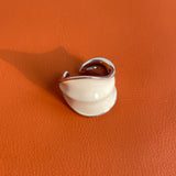 White Enamel Scroll Leaf Wide Open Ring