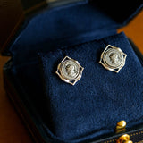 Ancient Greek Retro Blue 925 Silver Coin Stud Earrings-Type L