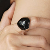 S925 Sterling Silver Irregular Black Agate Wide Rings