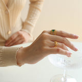 Green Gemstone Hollow Wide Face Open Ring