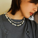 Mixed Color Hemp Gray Tahitian Round Artificial Pearl Necklace-6mm Pearls