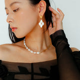 Diamond Braided Pearl Drop Earrings