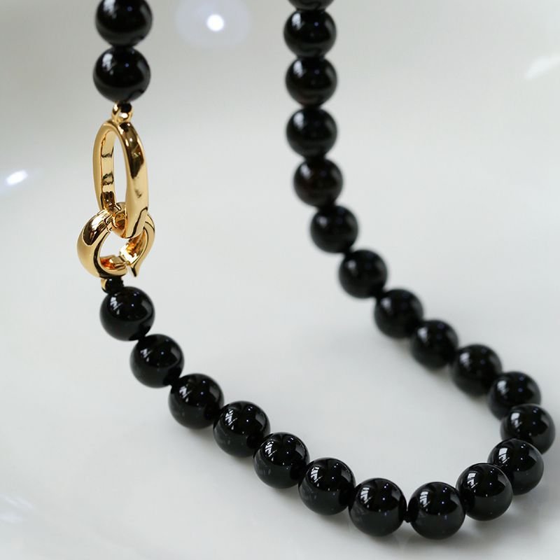 8mm Black Onyx Beaded Long Necklace - floysun