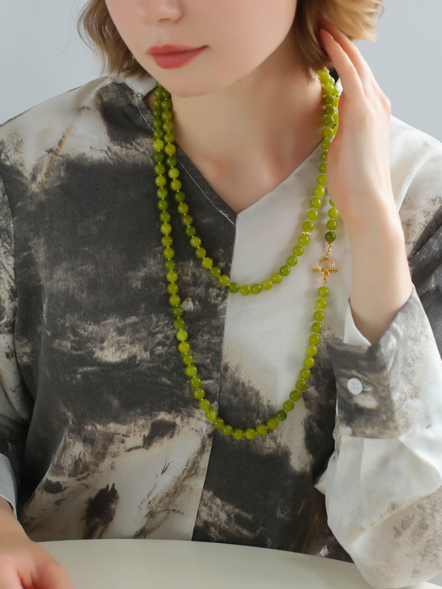 8mm Refreshing Green Grape Gemstone Beaded Necklace - floysun