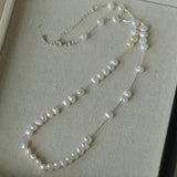 925 Silver Aurora Freshwater Pearl Chain Necklace - floysun