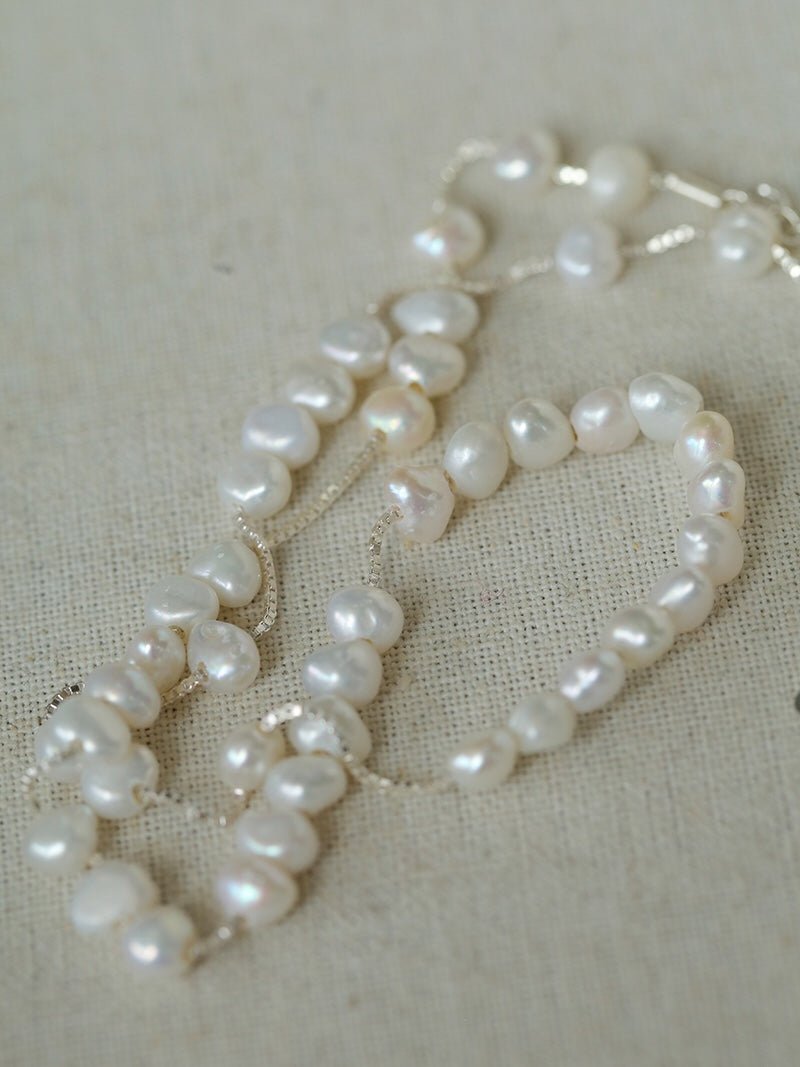 925 Silver Aurora Freshwater Pearl Chain Necklace - floysun