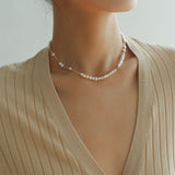 925 Silver Aurora Freshwater Pearl Chain Necklace - floysun