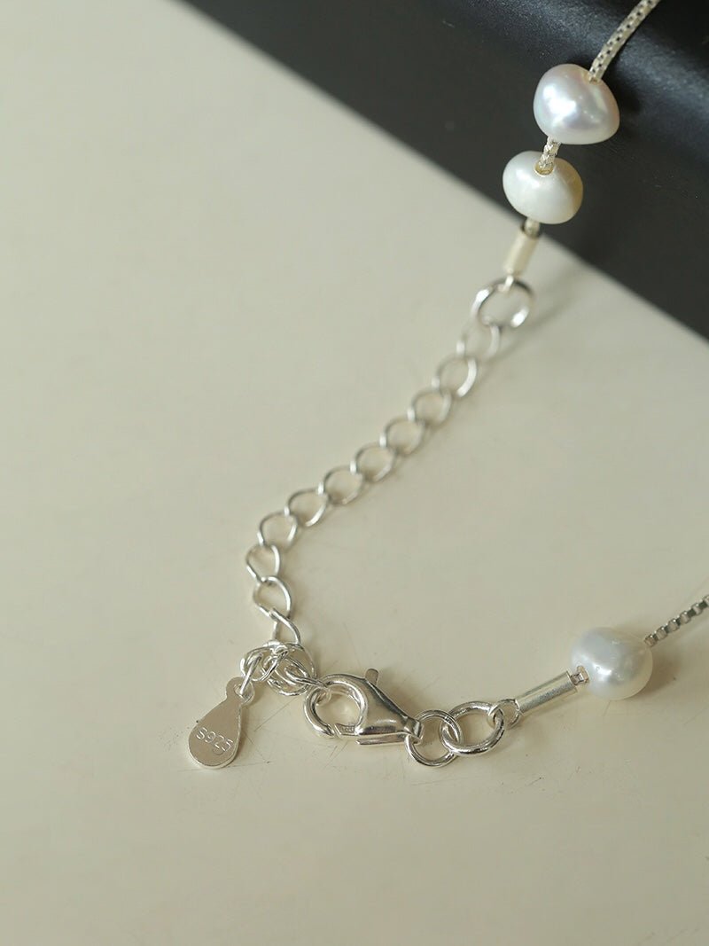 925 Silver Aurora Freshwater Pearl Chain Necklace - floysun