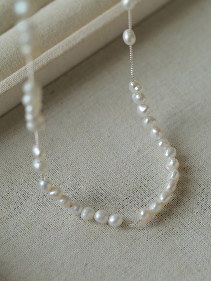 925 Silver Aurora Freshwater Pearl Chain Necklace - floysun