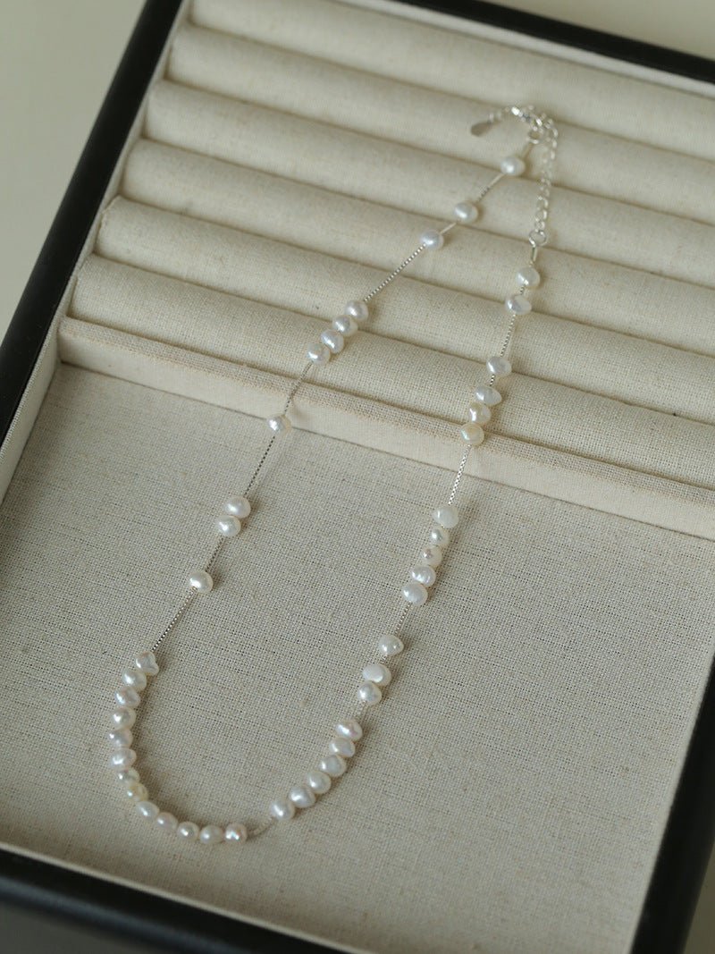 925 Silver Aurora Freshwater Pearl Chain Necklace - floysun