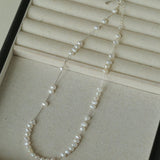 925 Silver Aurora Freshwater Pearl Chain Necklace - floysun