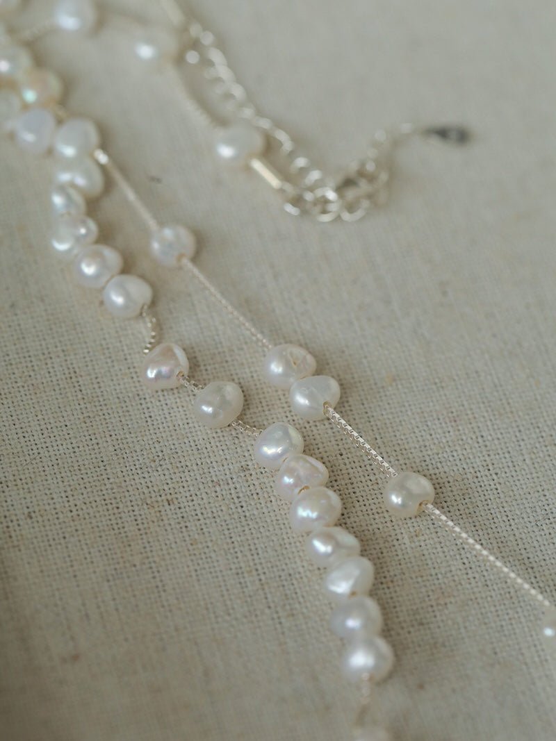 925 Silver Aurora Freshwater Pearl Chain Necklace - floysun