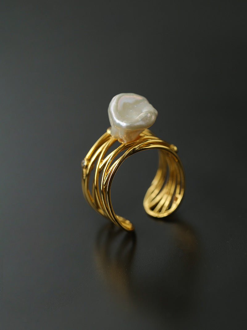 925 Silver Baroque Freshwater Pearl Multi - Layer Ring - floysun