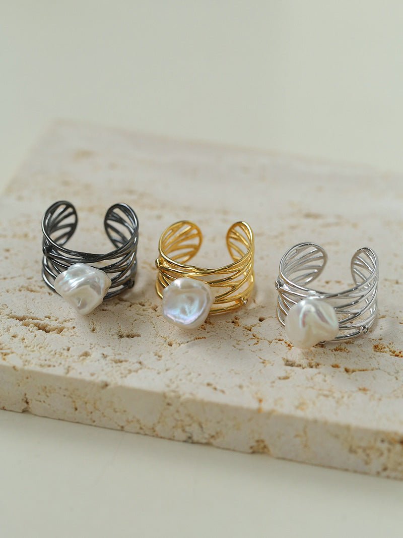 925 Silver Baroque Freshwater Pearl Multi - Layer Ring - floysun