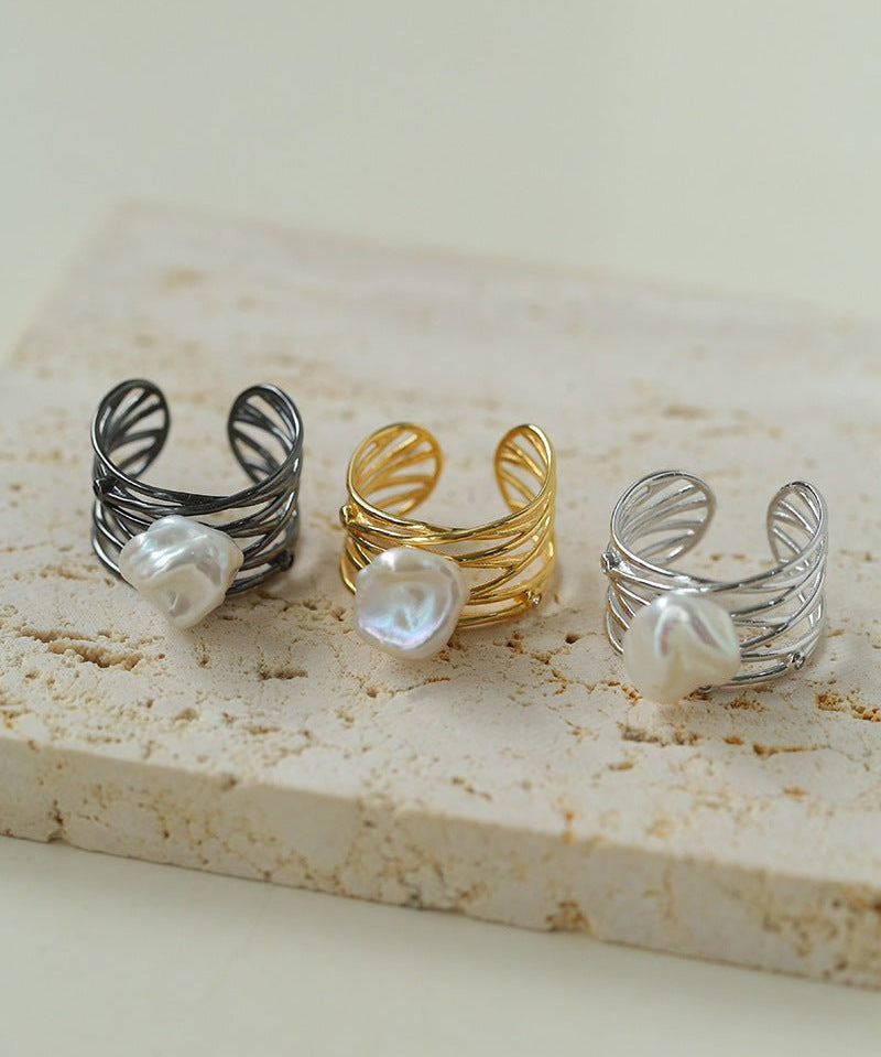 925 Silver Baroque Freshwater Pearl Multi - Layer Ring - floysun