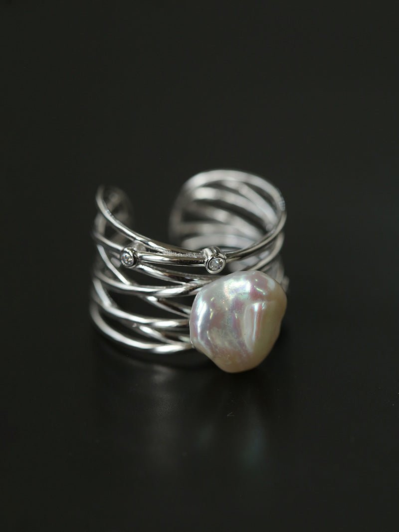 925 Silver Baroque Freshwater Pearl Multi - Layer Ring - floysun