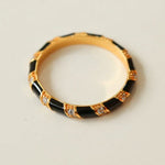 925 Silver Black and White Enamel Striped Ring - floysun