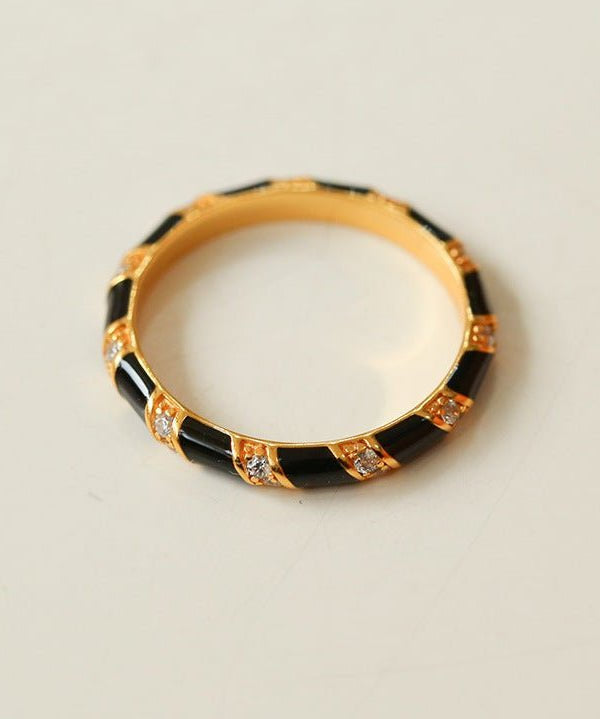 925 Silver Black and White Enamel Striped Ring - floysun