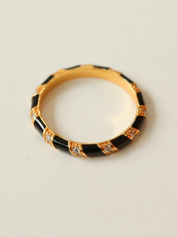 925 Silver Black and White Enamel Striped Ring - floysun