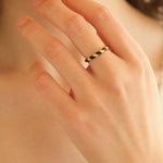 925 Silver Black and White Enamel Striped Ring - floysun