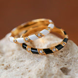 925 Silver Black and White Enamel Striped Ring - floysun