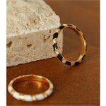 925 Silver Black and White Enamel Striped Ring - floysun