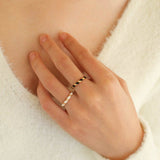 925 Silver Black and White Enamel Striped Ring - floysun