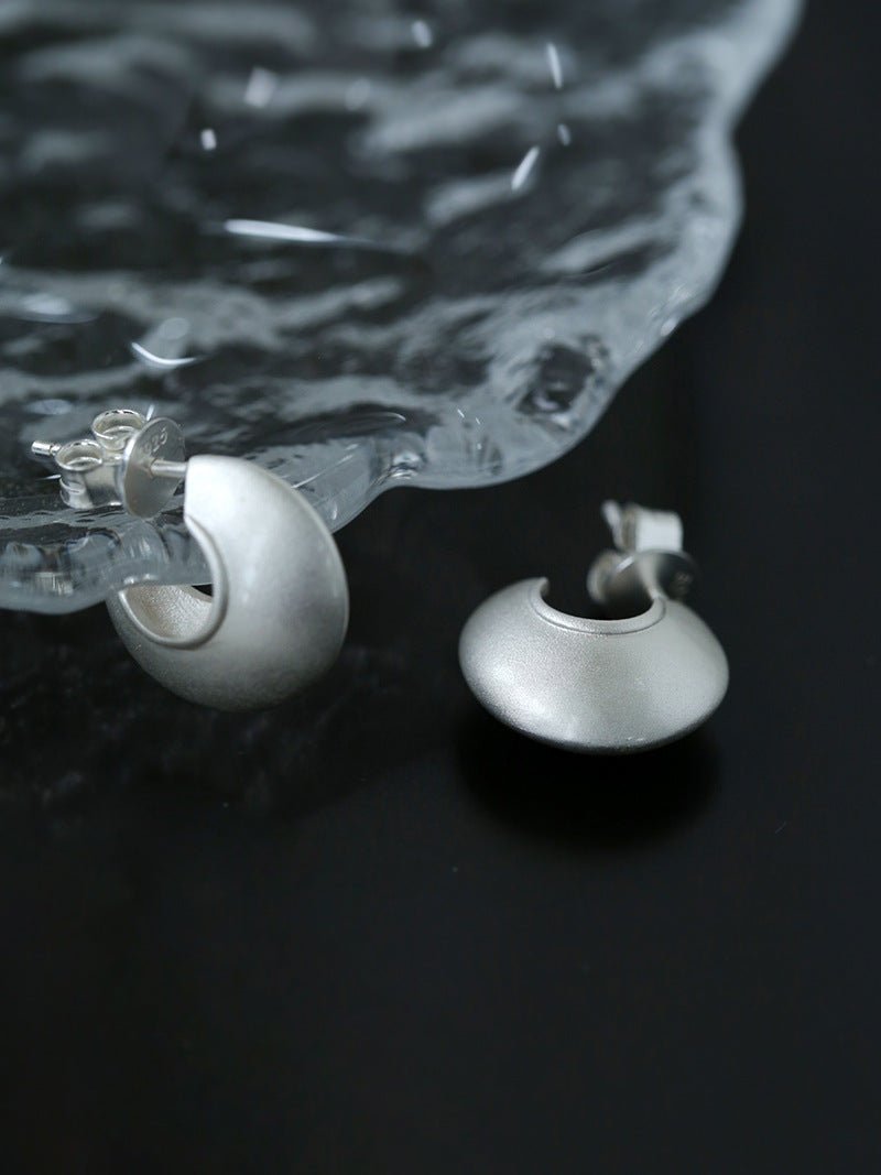 925 Silver C - Shaped Matte Flying Saucer Earrings - floysun