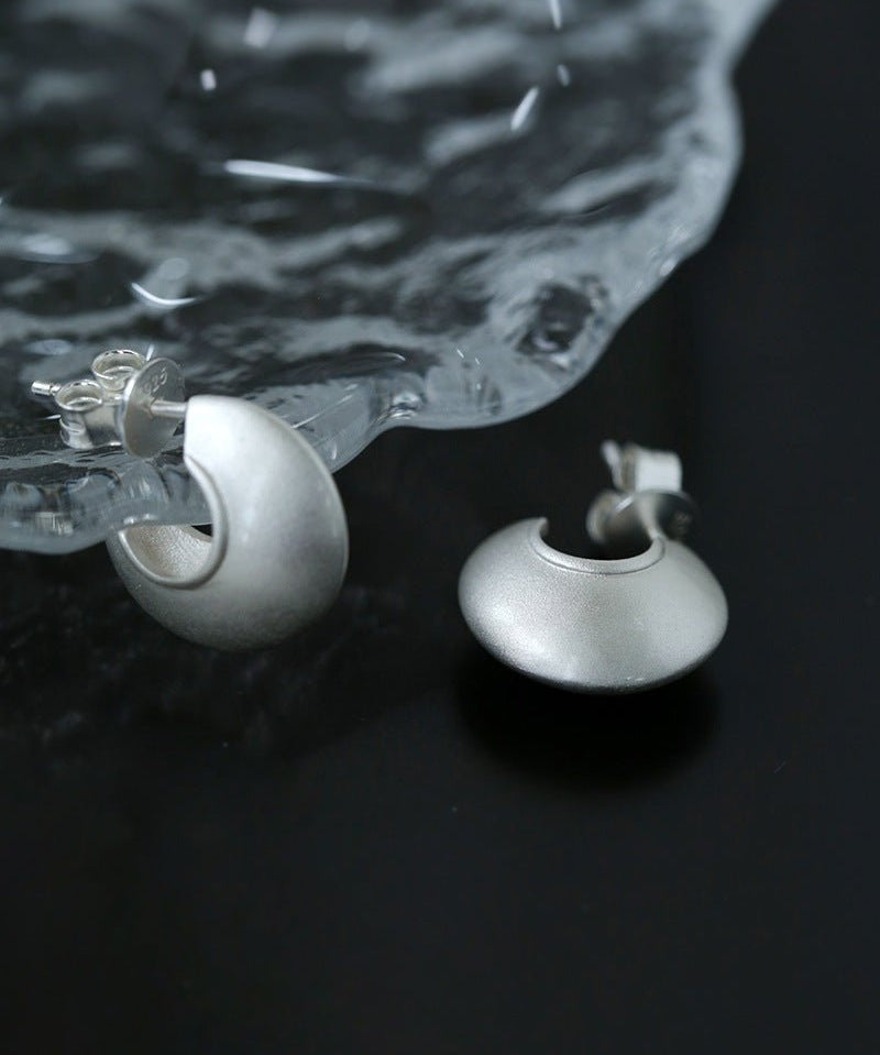 925 Silver C - Shaped Matte Flying Saucer Earrings - floysun