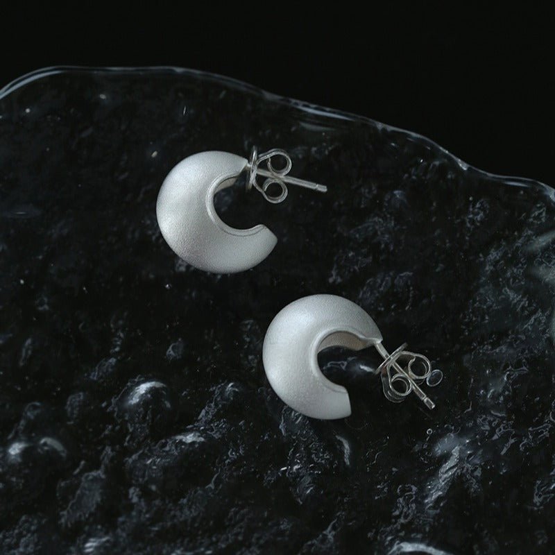 925 Silver C - Shaped Matte Flying Saucer Earrings - floysun