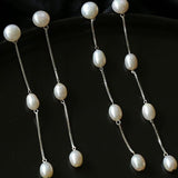 925 Silver Chain Fringed Pearls Dangle Earrings - floysun