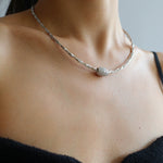 925 Silver Choker with Full Zirconia Barrel Bead Shape Pendant - floysun