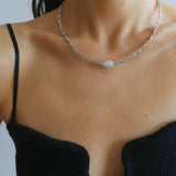 925 Silver Choker with Full Zirconia Barrel Bead Shape Pendant - floysun