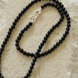 925 Silver Clasp 4mm Black Onyx Beaded Necklace - floysun