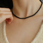 925 Silver Clasp 4mm Black Onyx Beaded Necklace - floysun