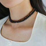 925 Silver Clasp 6mm Black Onyx Beaded Choker Necklace - floysun