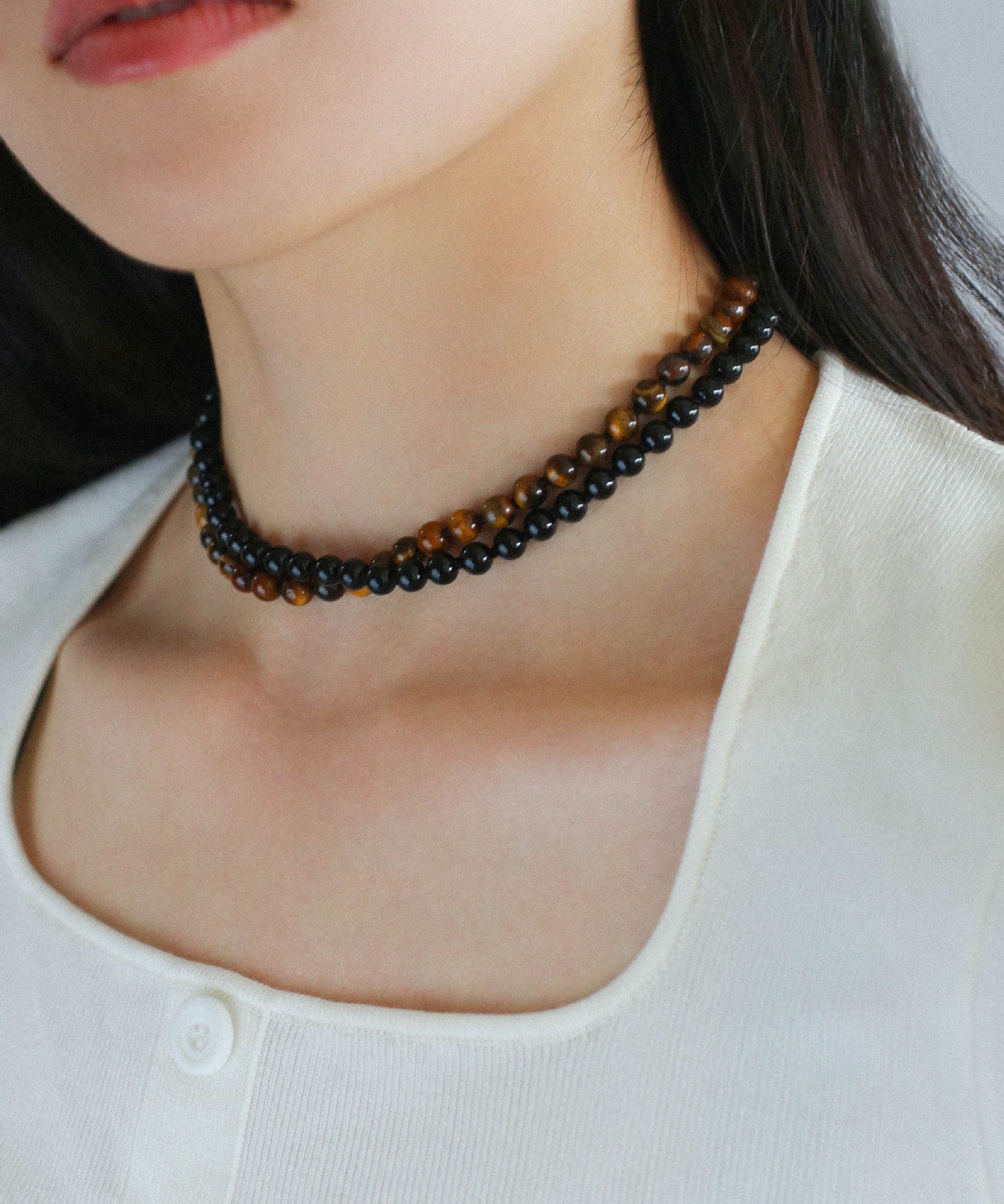 925 Silver Clasp Tiger's Eye Beaded Choker Necklace - floysun