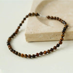 925 Silver Clasp Tiger's Eye Beaded Choker Necklace - floysun