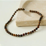 925 Silver Clasp Tiger's Eye Beaded Choker Necklace - floysun