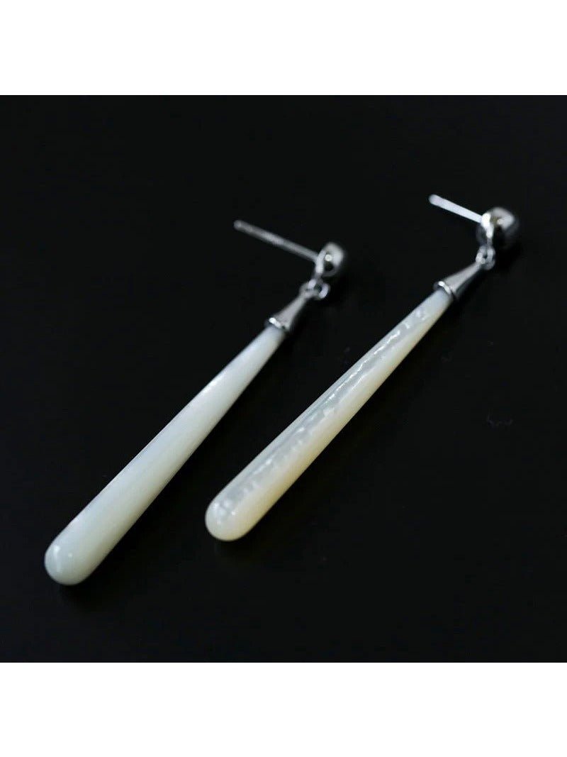 925 Silver Long Teardrop White Mother of Pearls Earrings - floysun