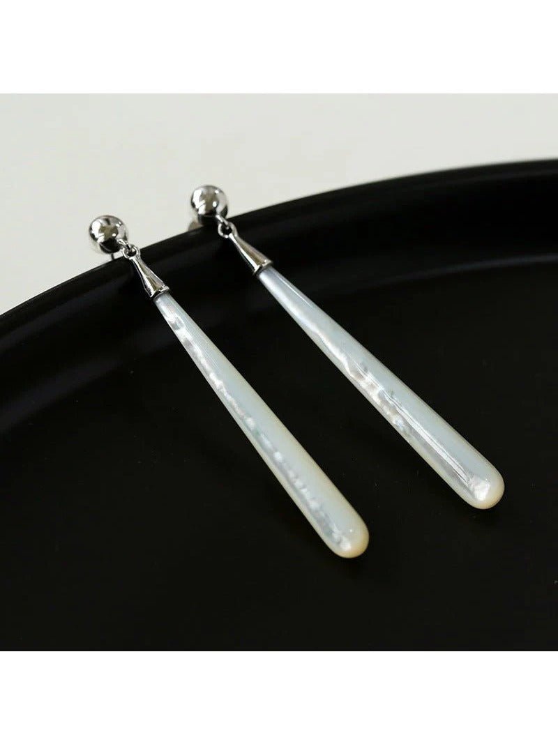 925 Silver Long Teardrop White Mother of Pearls Earrings - floysun