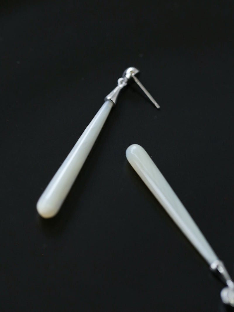 925 Silver Long Teardrop White Mother of Pearls Earrings - floysun