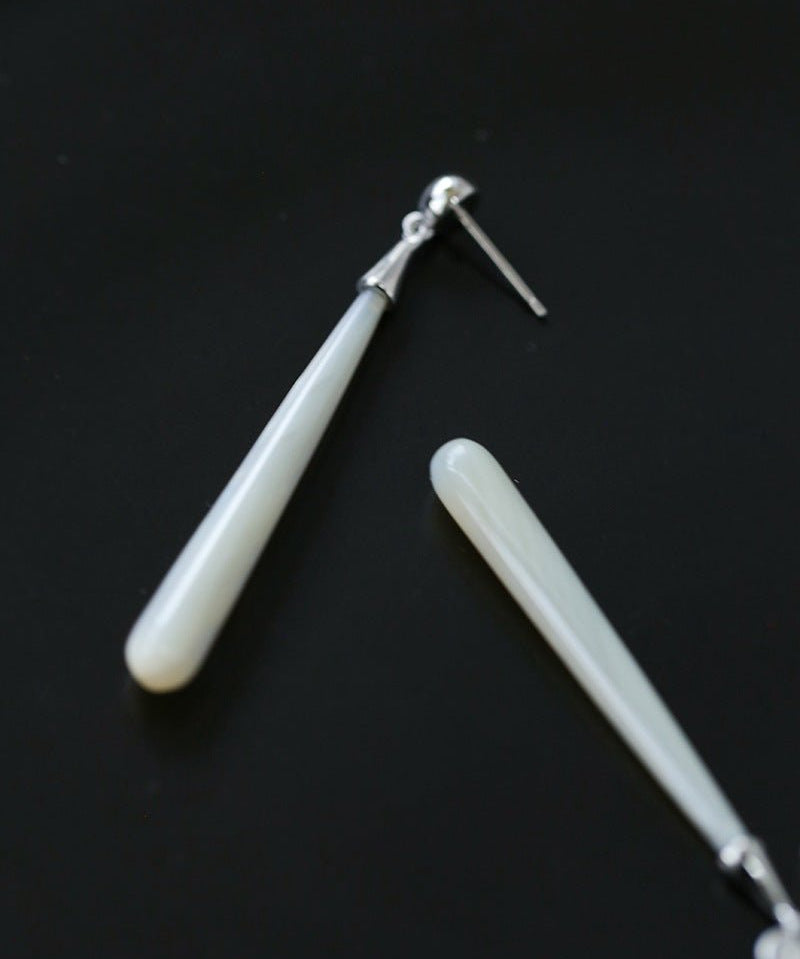 925 Silver Long Teardrop White Mother of Pearls Earrings - floysun