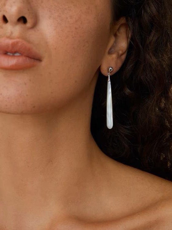 925 Silver Long Teardrop White Mother of Pearls Earrings - floysun