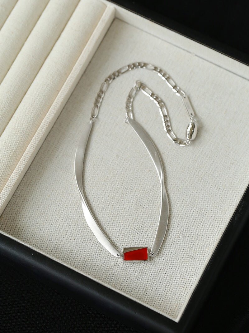 925 Silver Matte Black Red Agate Necklace - floysun